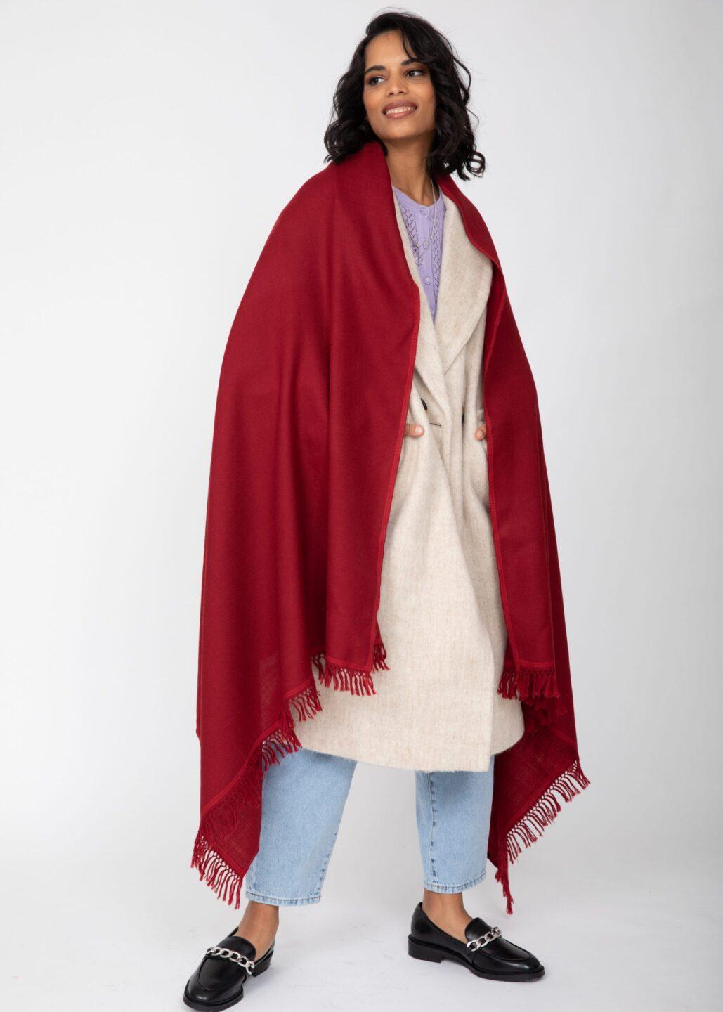 Shoreditch Merino Wool Shawl & Oversize Scarf Red 100 x 200cm