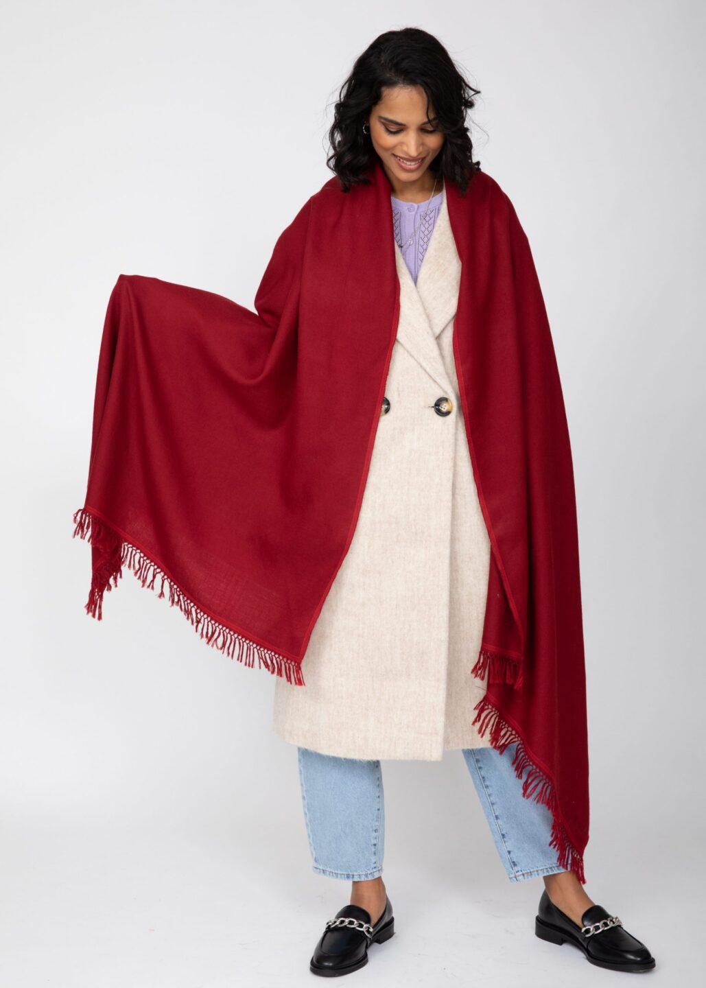 Shoreditch Merino Wool Shawl & Oversize Scarf Red 100 x 200cm