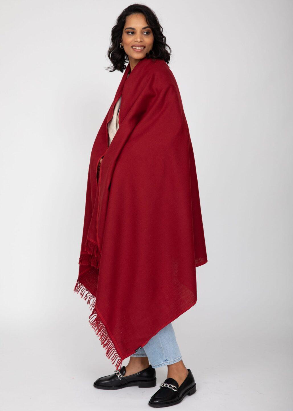 Shoreditch Merino Wool Shawl & Oversize Scarf Red 100 x 200cm