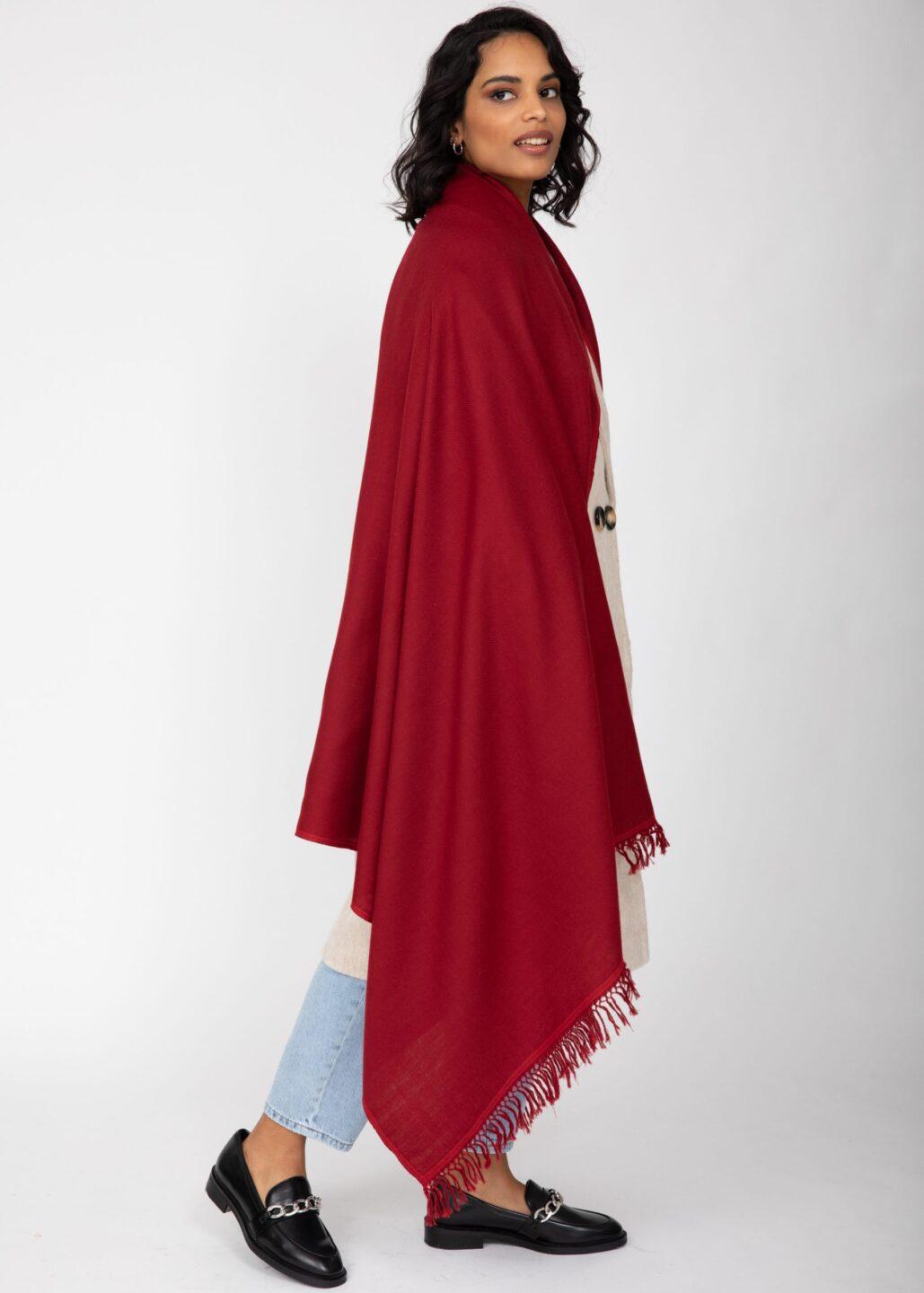 Shoreditch Merino Wool Shawl & Oversize Scarf Red 100 x 200cm