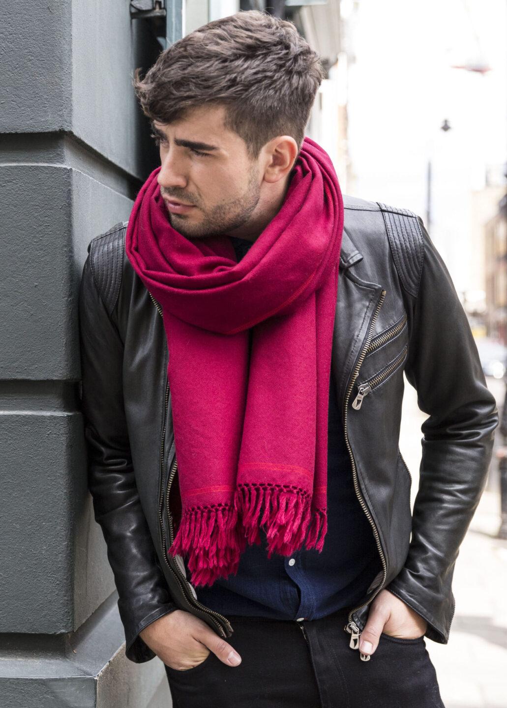 Shoreditch Merino Wool Shawl & Oversize Scarf Red 100 x 200cm