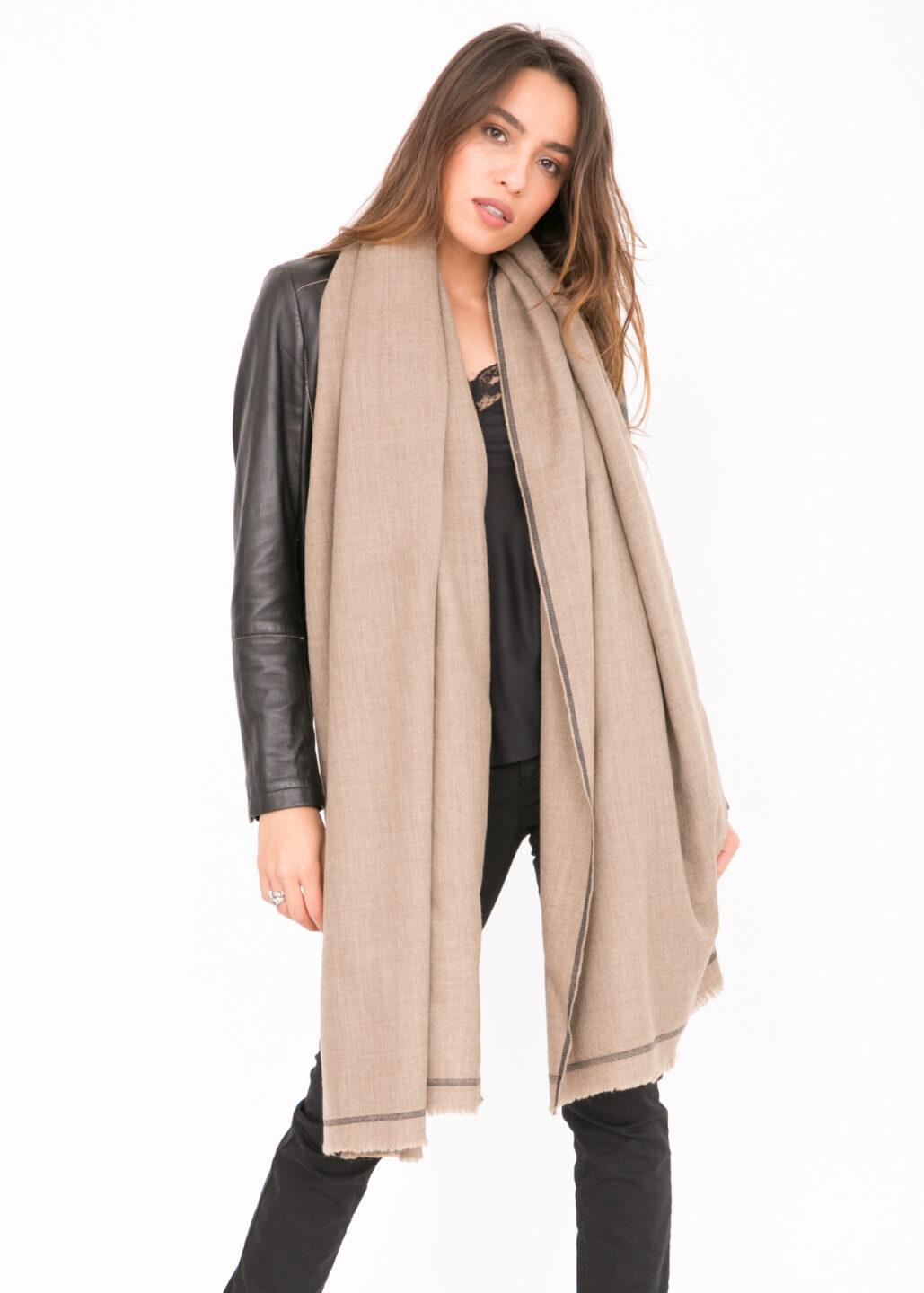 Shoreditch Merino Wool Shawl & Oversize Scarf Truffle 100 x 215cm