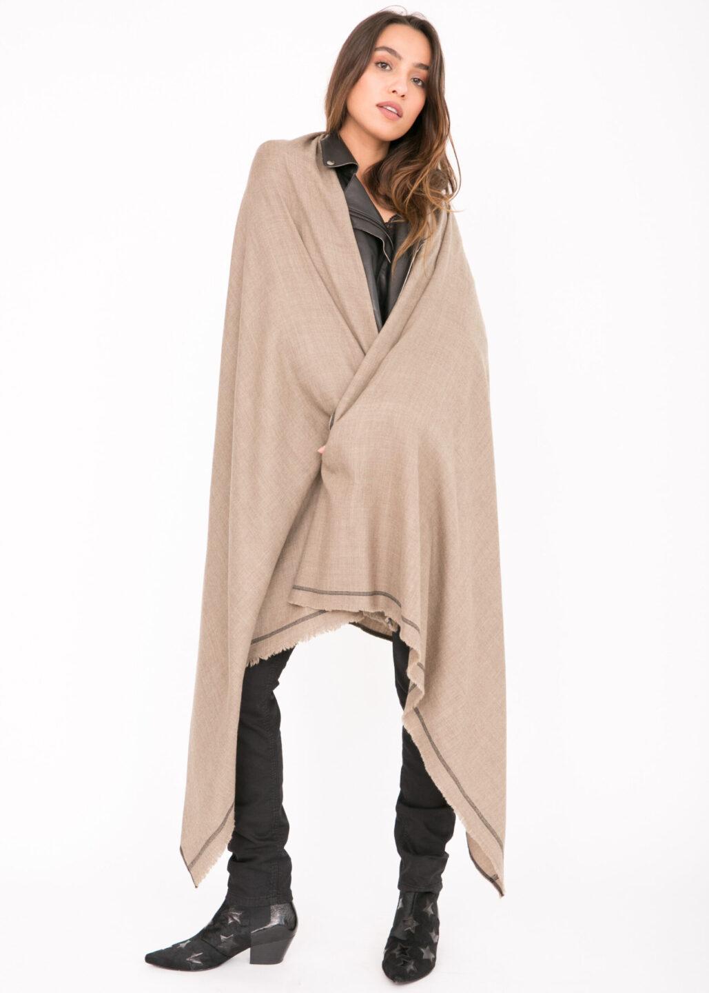 Shoreditch Merino Wool Shawl & Oversize Scarf Truffle 100 x 215cm