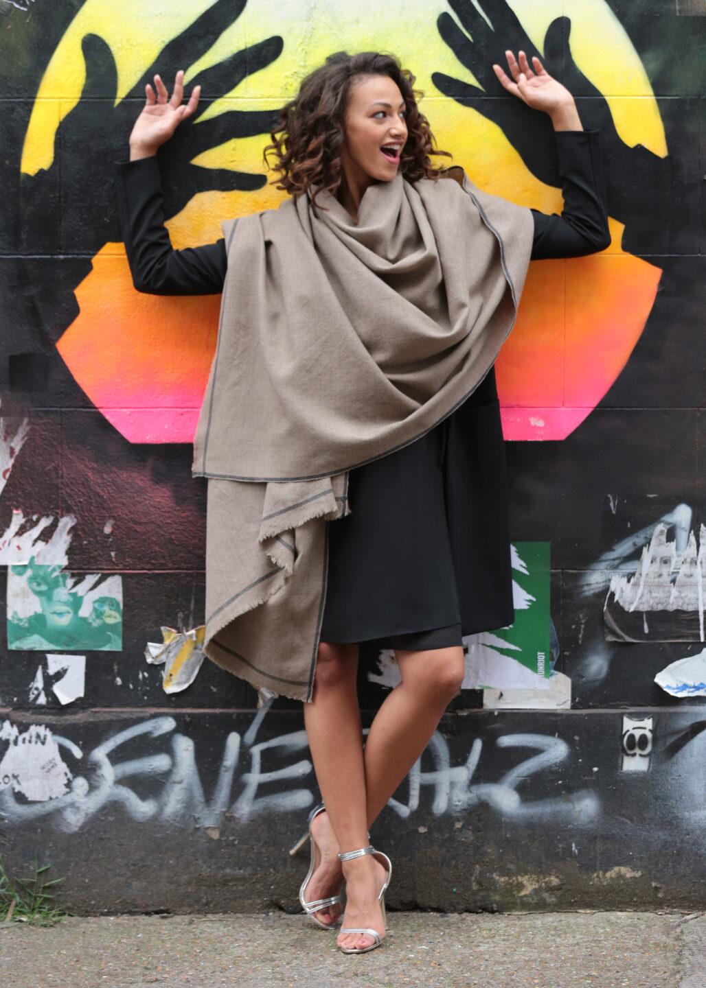 Shoreditch Merino Wool Shawl & Oversize Scarf Truffle 100 x 215cm