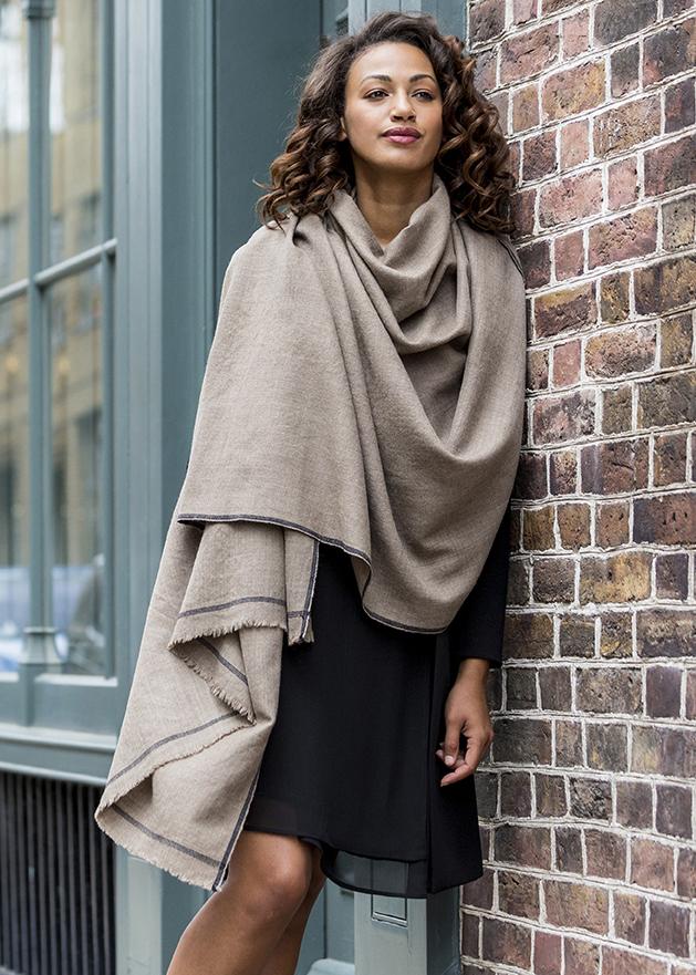 Shoreditch Merino Wool Shawl & Oversize Scarf Truffle 100 x 215cm