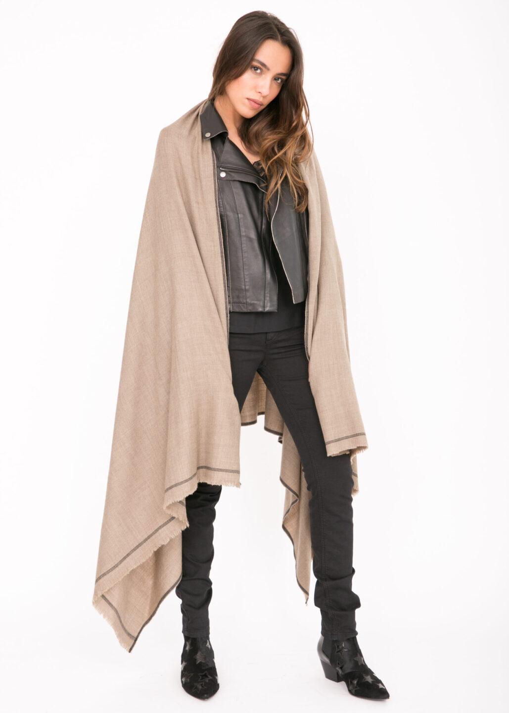 Shoreditch Merino Wool Shawl & Oversize Scarf Truffle 100 x 215cm