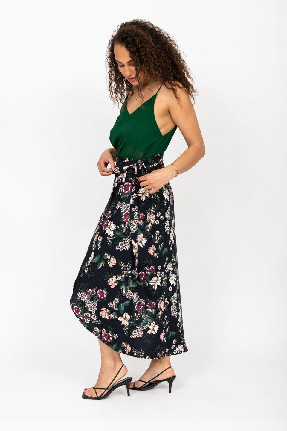 Maxi Wrap Skirt in Midnight Floral Black