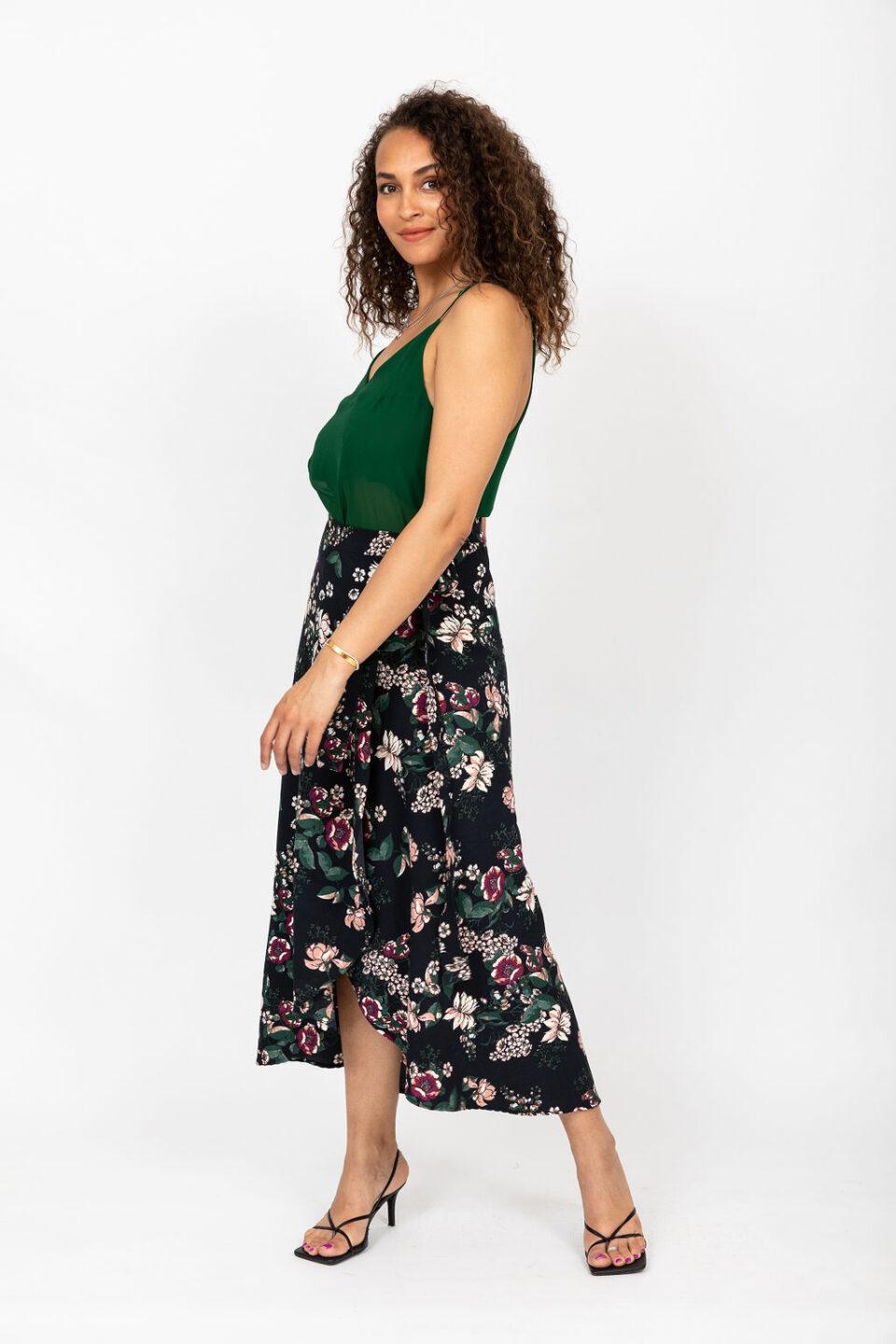 Maxi Wrap Skirt in Midnight Floral Black