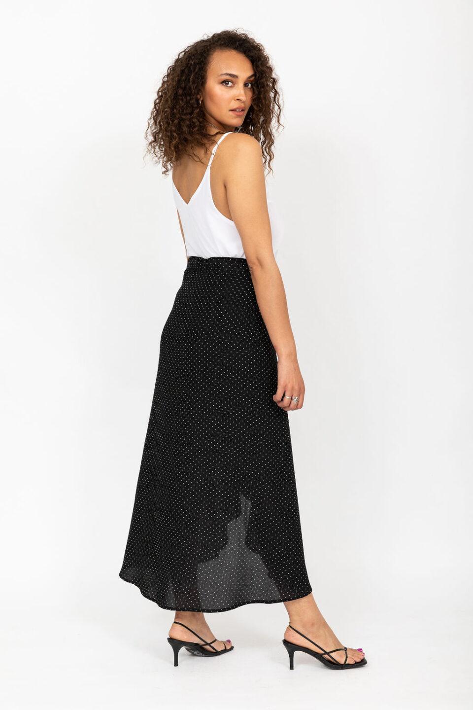 Maxi Wrap Skirt in Polka Dot Black