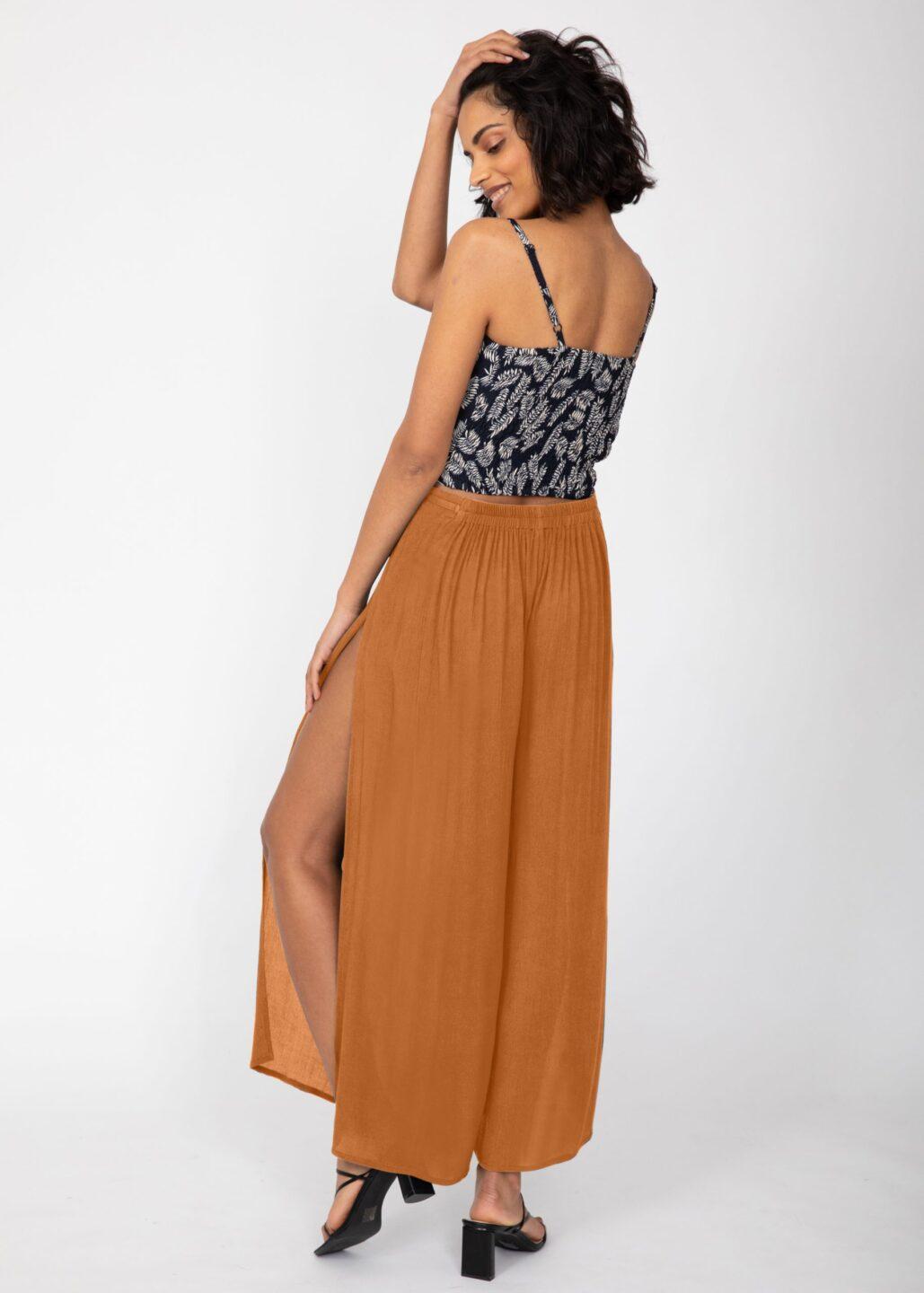 Side Split Wide Leg Relaxed Trousers in Leopard Print