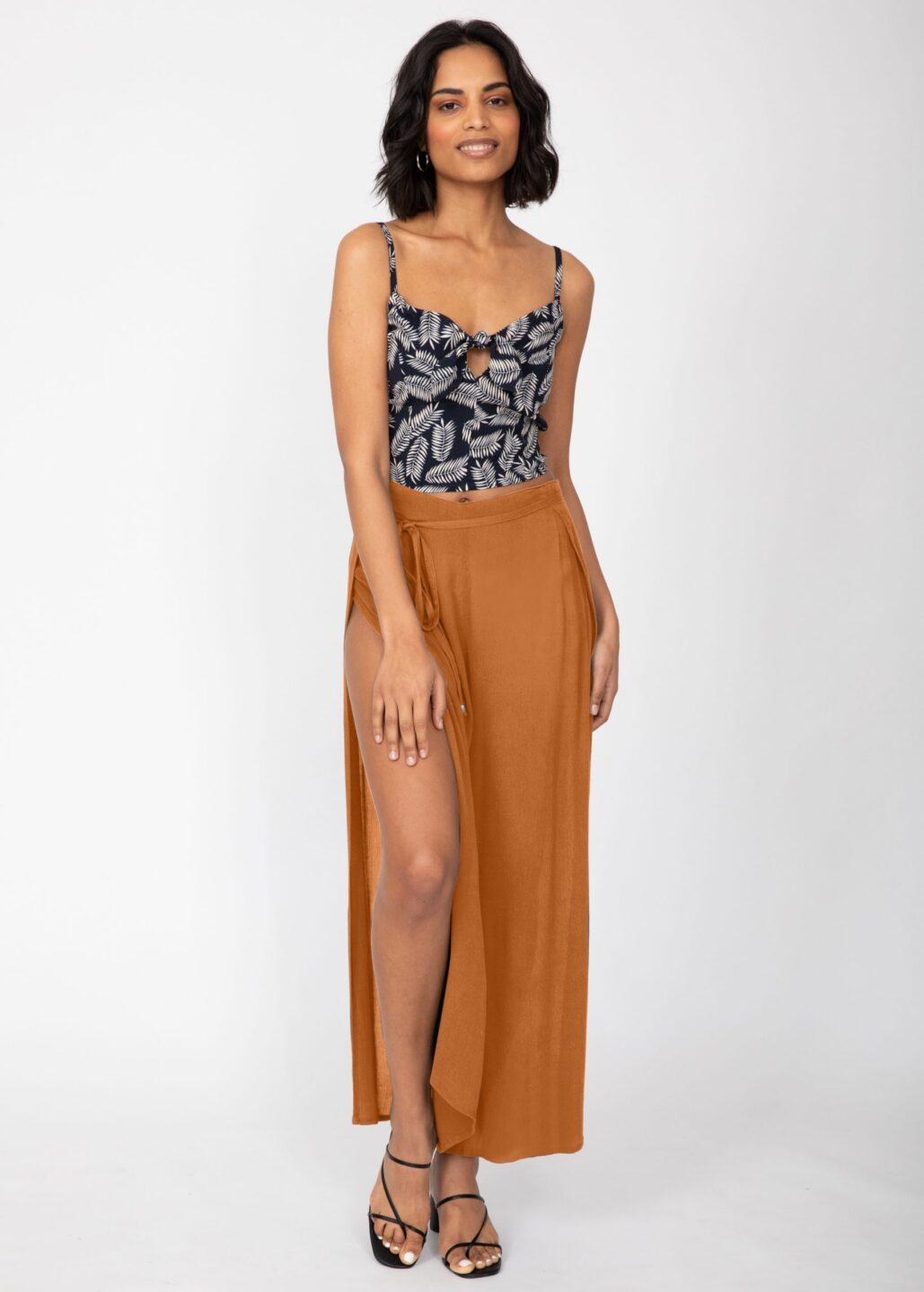 Side Split Wide Leg Relaxed Trousers in Leopard Print