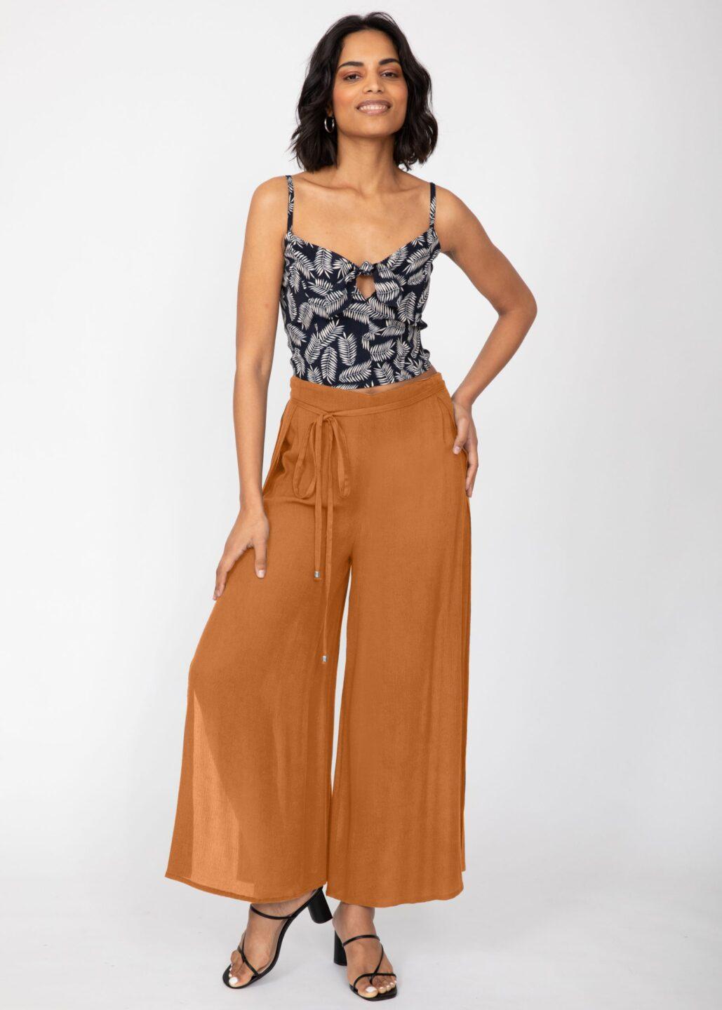 Side Split Wide Leg Relaxed Trousers in Leopard Print