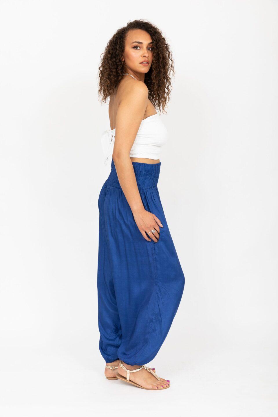 Silk Look Convertible Harem Trouser and Capri Jumpsuit Cobalt