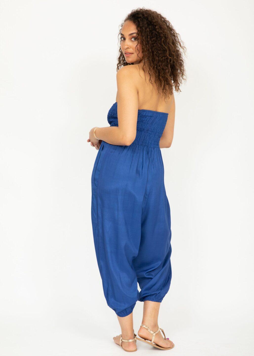 Silk Look Convertible Harem Trouser and Capri Jumpsuit Cobalt