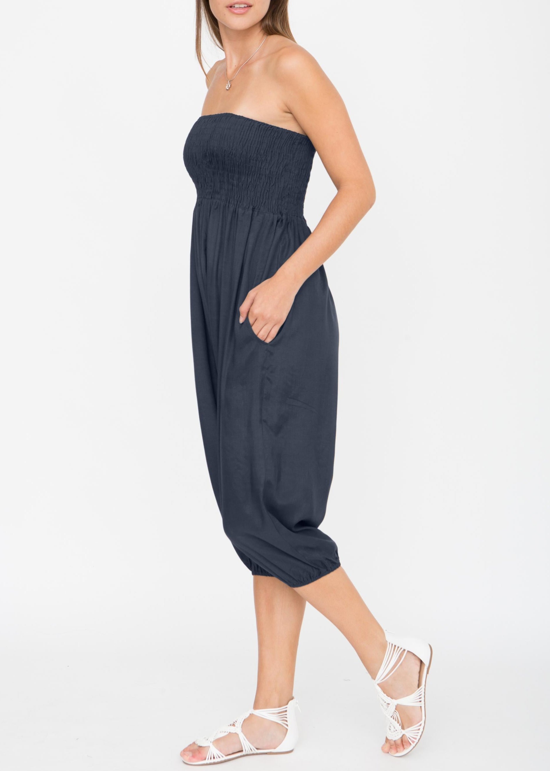 Silk Look Convertible Harem Trouser and Capri Jumpsuit Midnight Blue