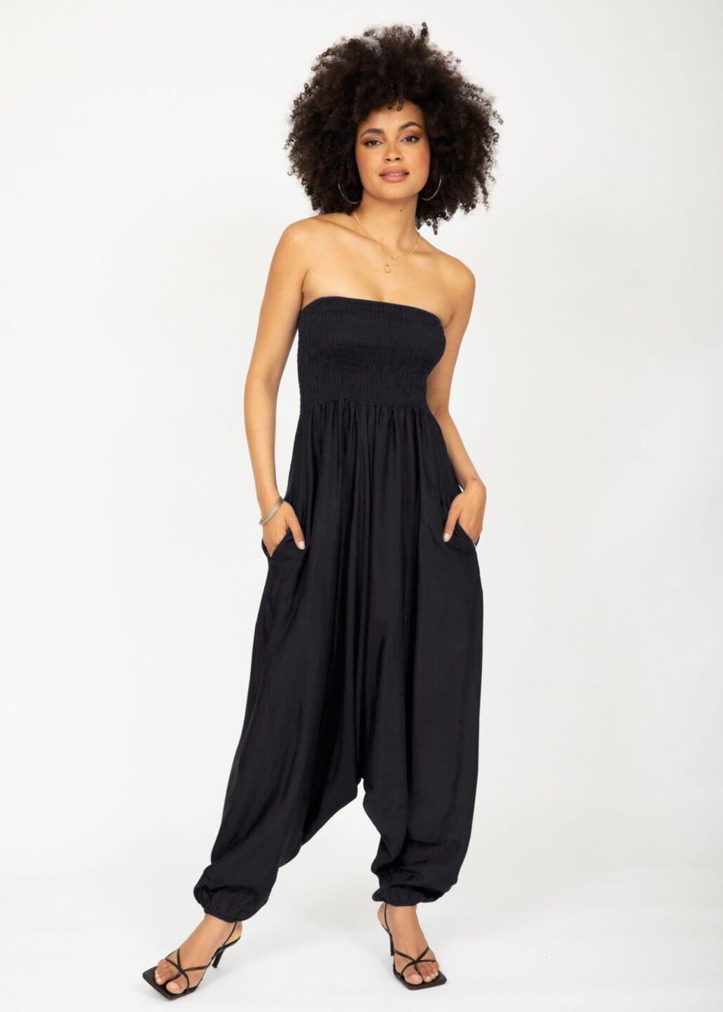 Silk Look Maxi Harem Trouser Jumpsuit Black