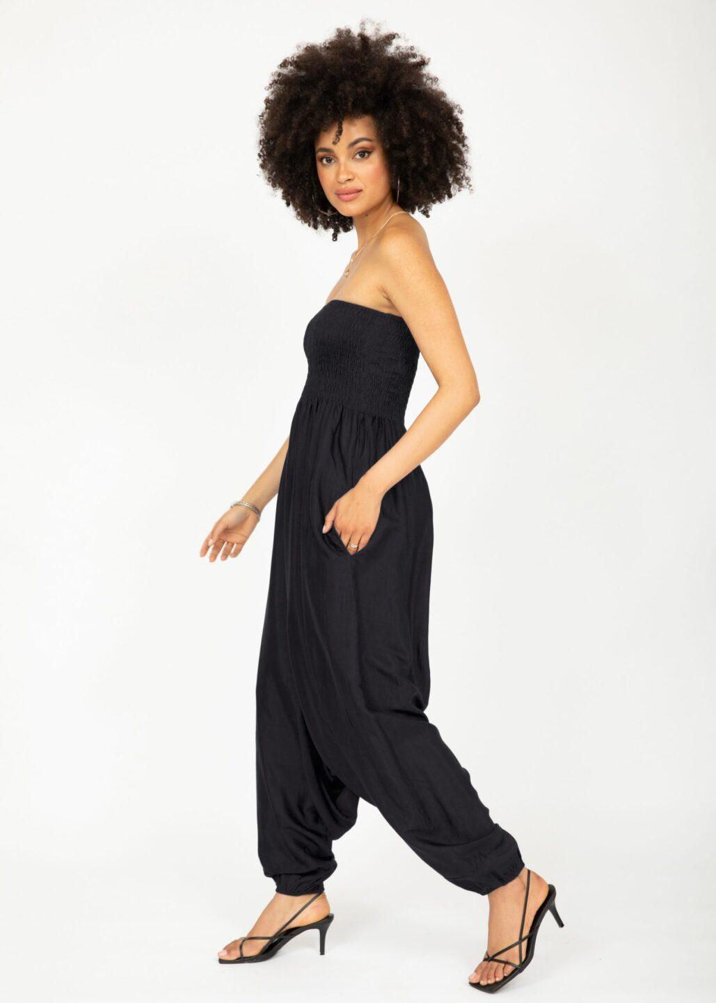 Silk Look Maxi Harem Trouser Jumpsuit Black