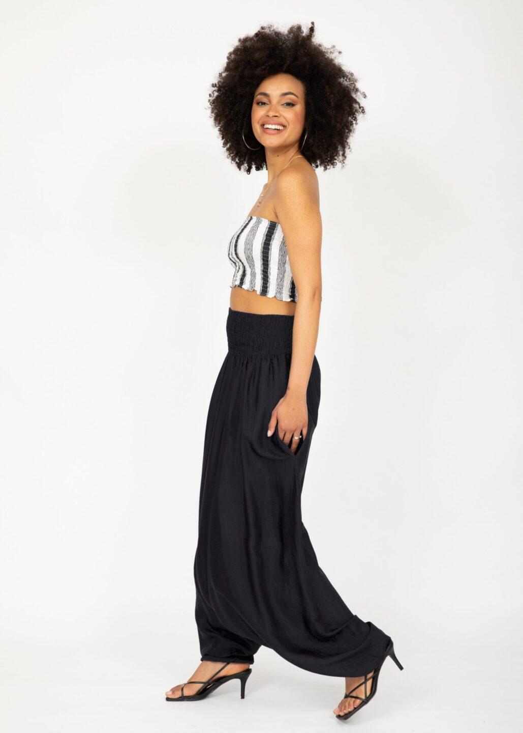 Silk Look Maxi Harem Trouser Jumpsuit Black