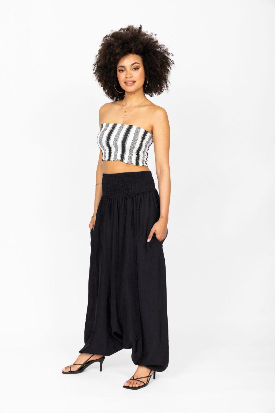 Silk Look Maxi Harem Trouser Jumpsuit Black