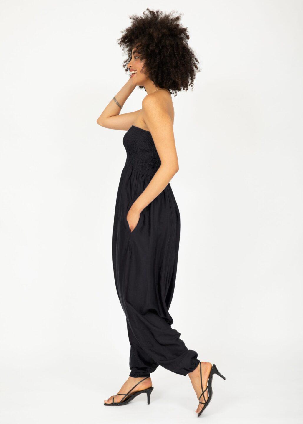 Silk Look Maxi Harem Trouser Jumpsuit Black