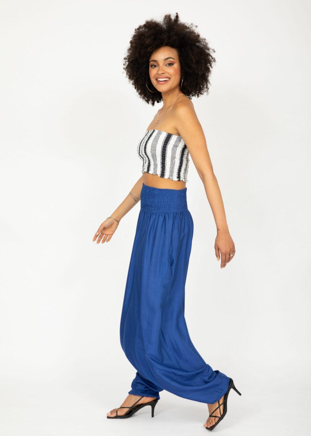 Silk Look Maxi Harem Trouser Jumpsuit Cobalt