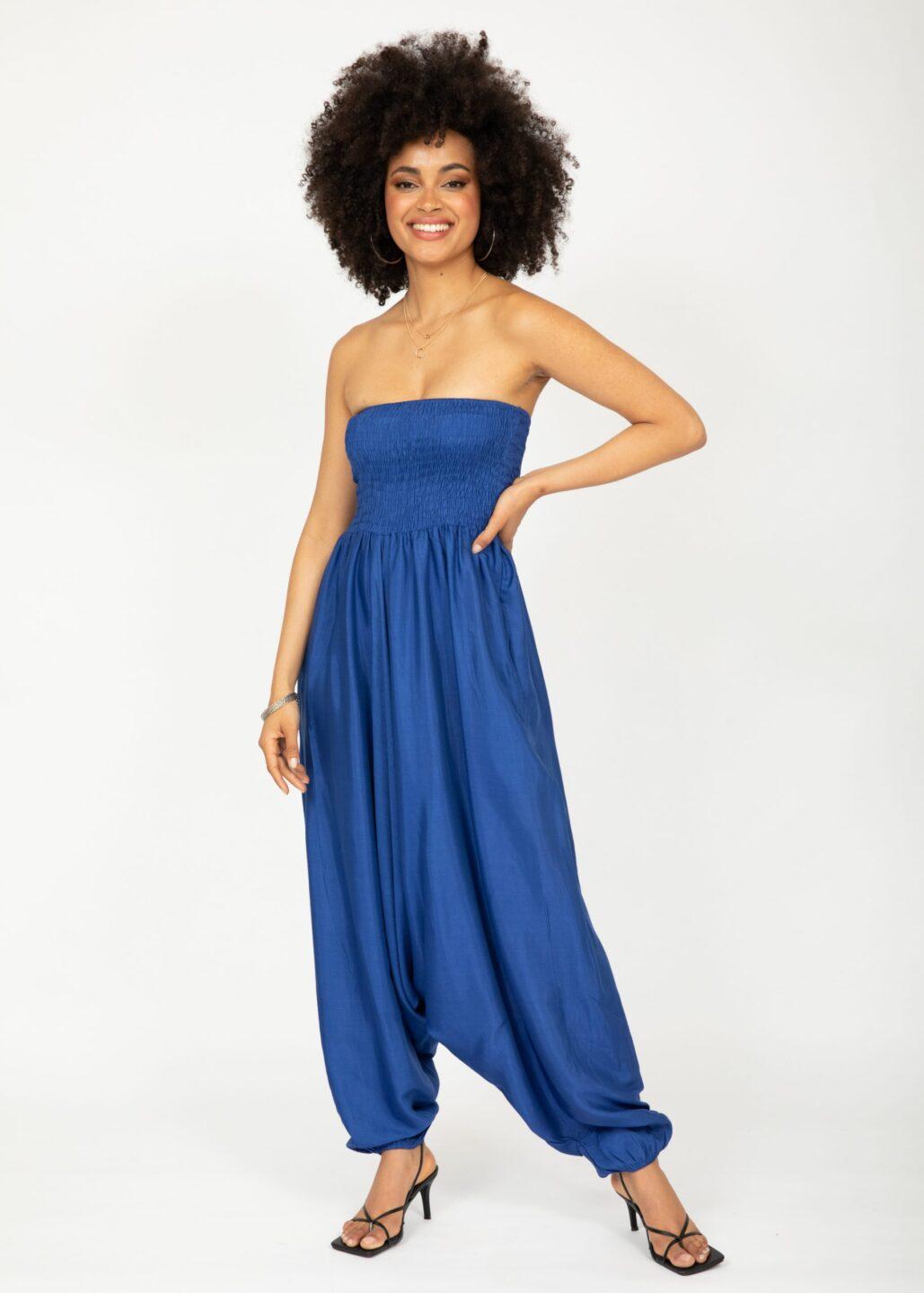 Silk Look Maxi Harem Trouser Jumpsuit Cobalt