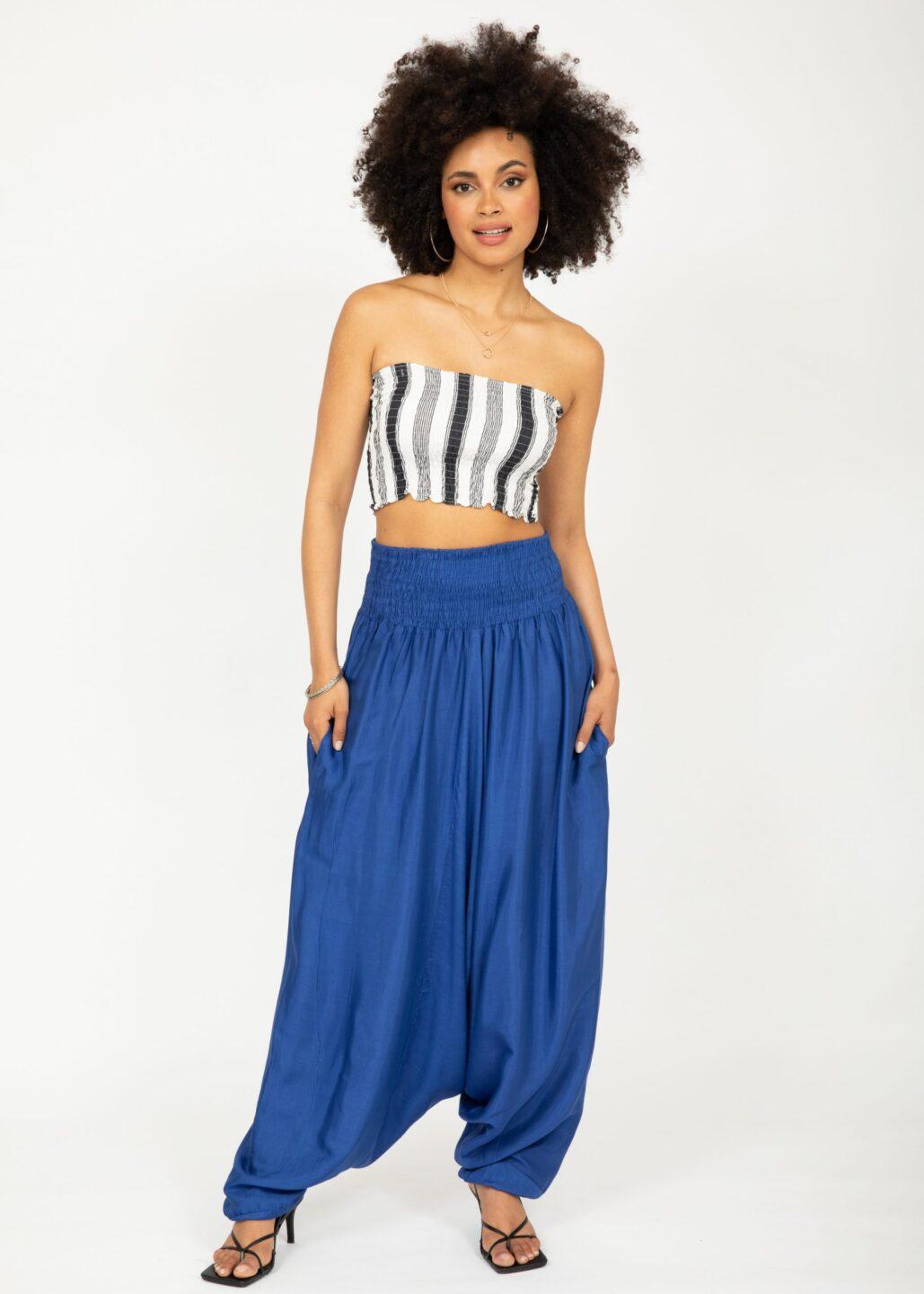 Silk Look Maxi Harem Trouser Jumpsuit Cobalt