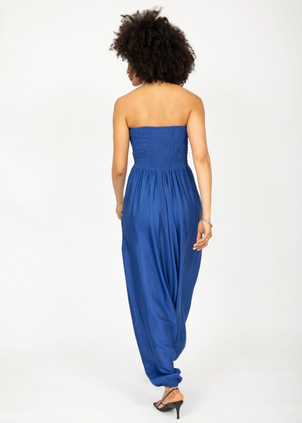 Silk Look Maxi Harem Trouser Jumpsuit Cobalt