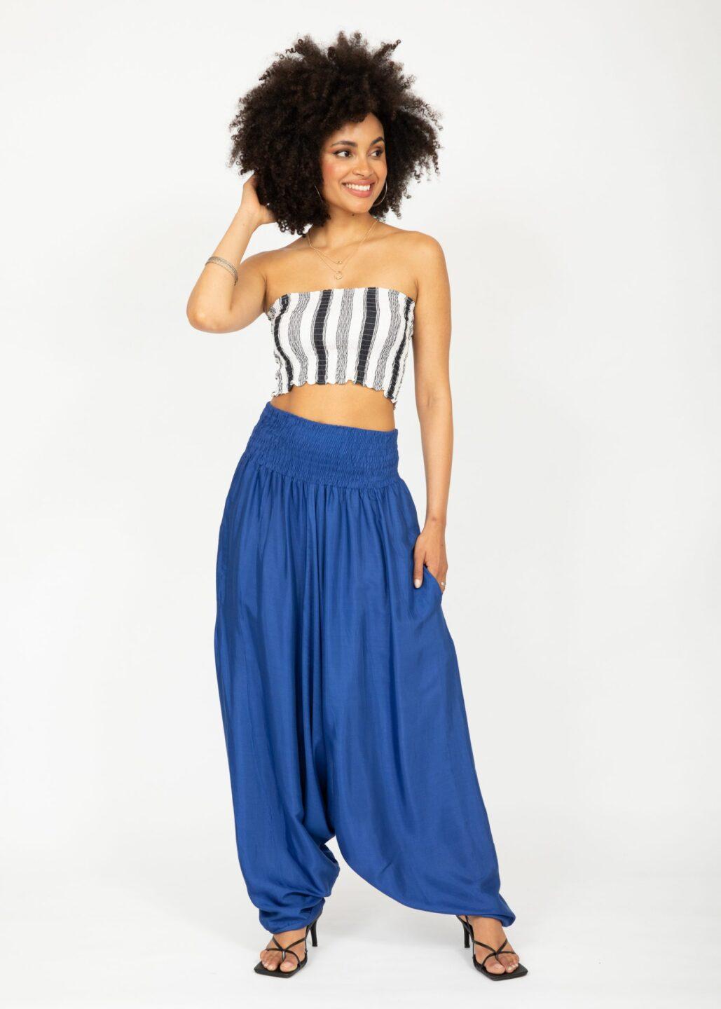 Silk Look Maxi Harem Trouser Jumpsuit Cobalt