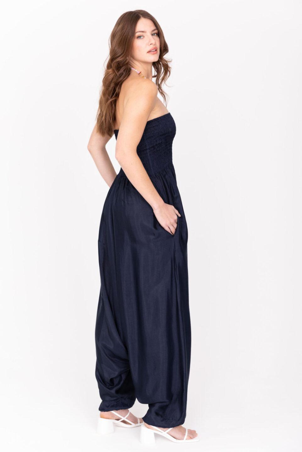 Silk Look Maxi Harem Trouser Jumpsuit Midnight Blue