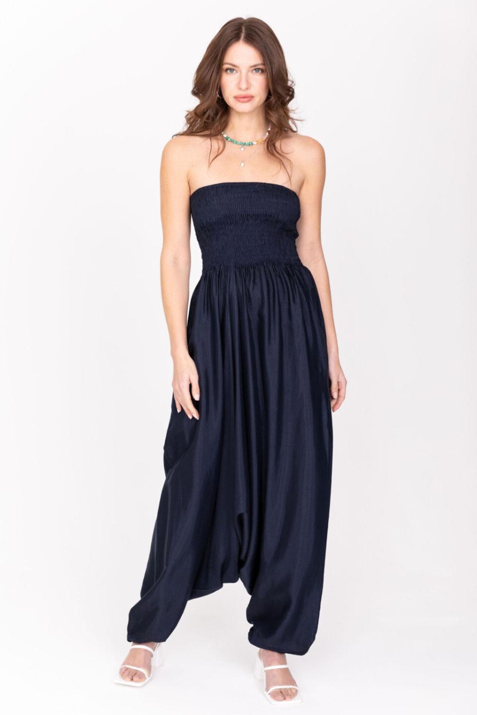 Silk Look Maxi Harem Trouser Jumpsuit Midnight Blue