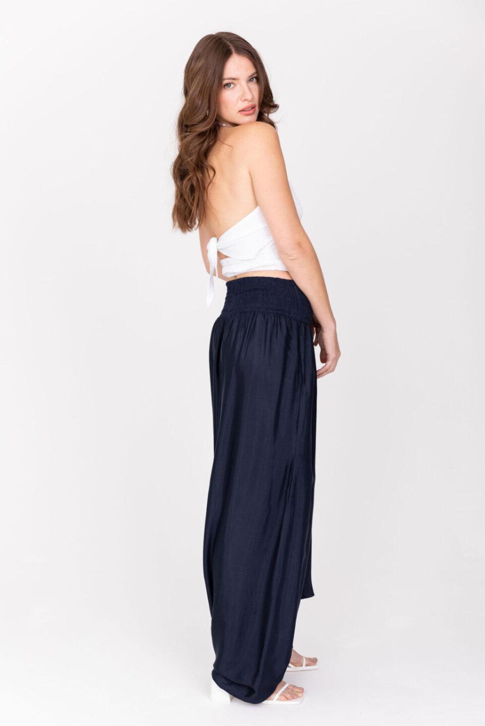 Silk Look Maxi Harem Trouser Jumpsuit Midnight Blue