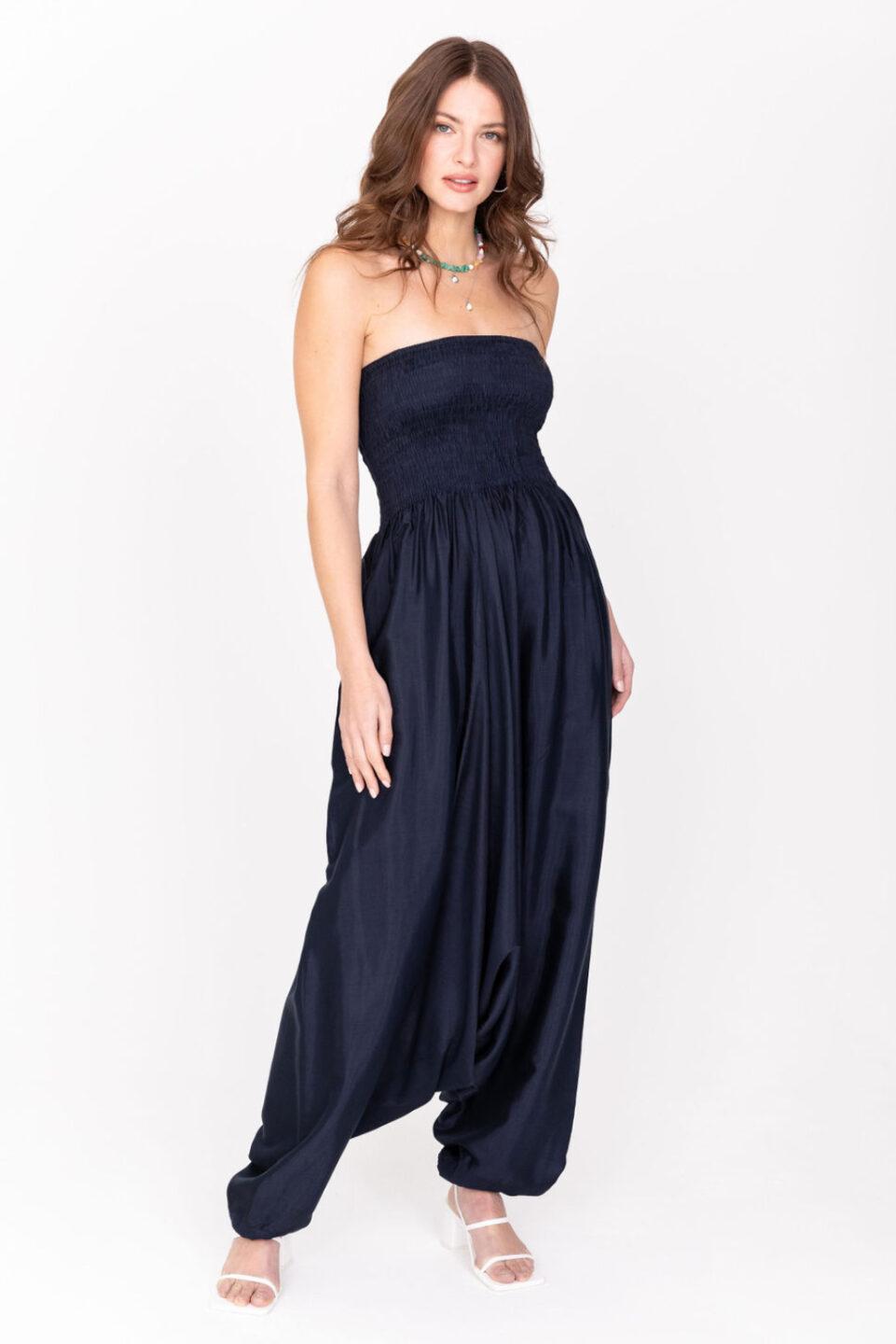 Silk Look Maxi Harem Trouser Jumpsuit Midnight Blue