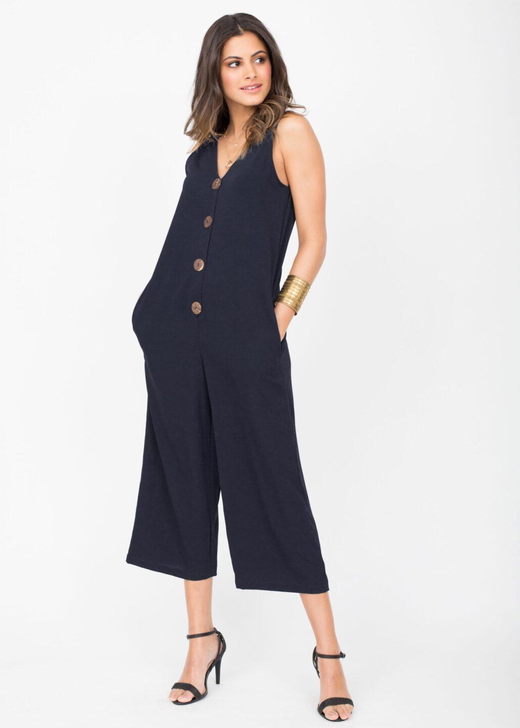 Sleeveless Jumpsuit Cropped Relaxed Romper Navy Blue