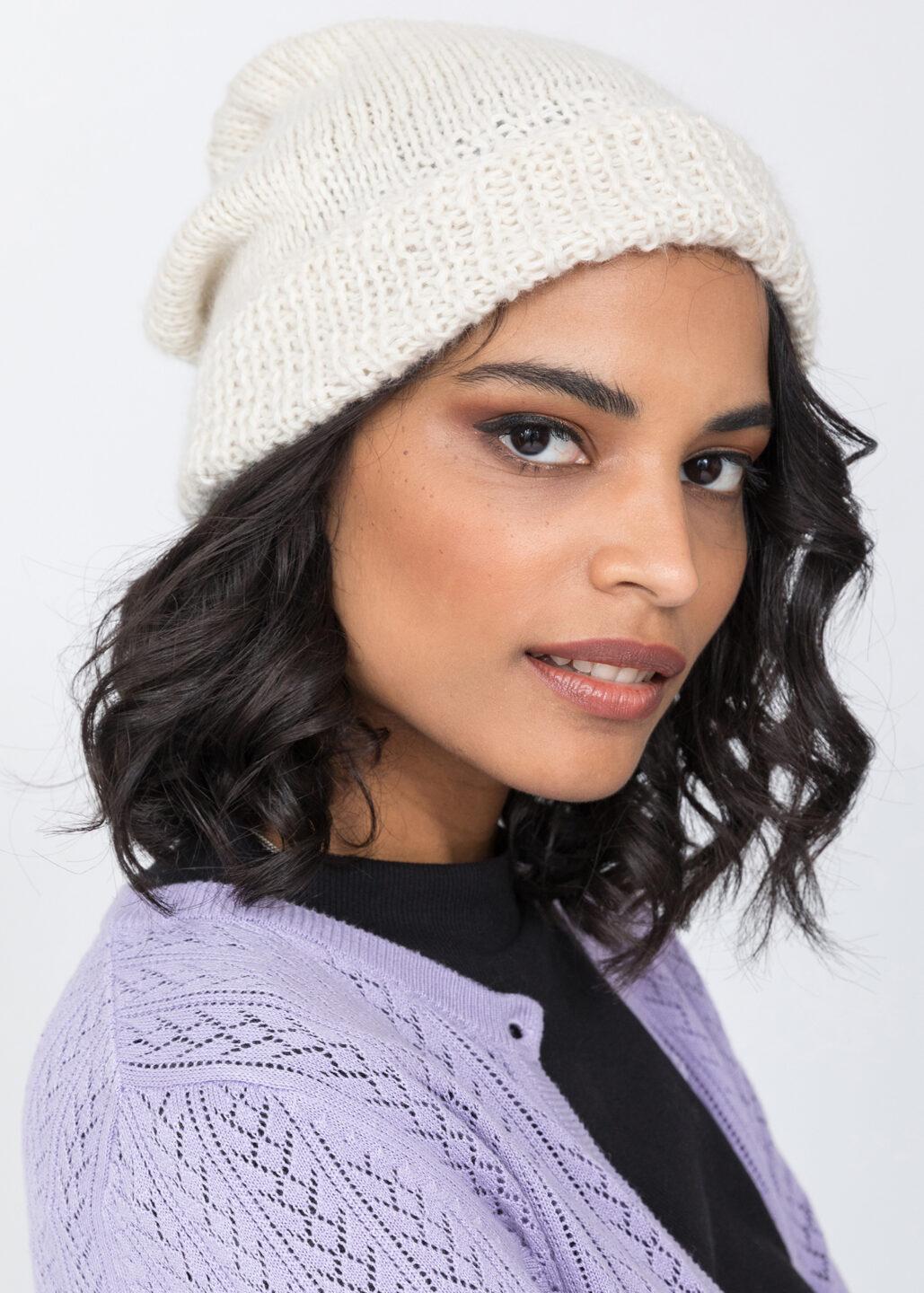 Slouch Beanie Hat Merino Wool Cream Ivory