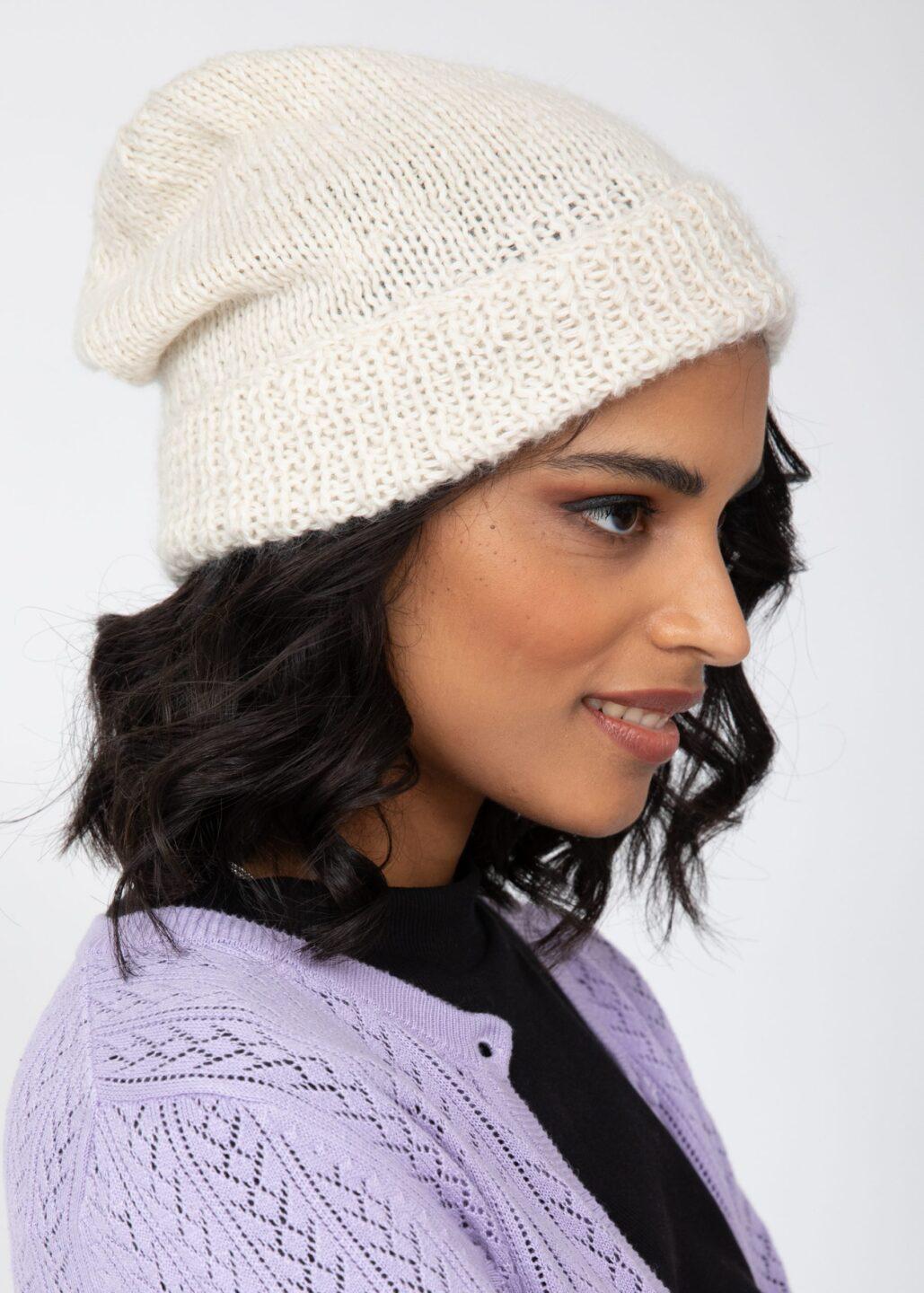 Slouch Beanie Hat Merino Wool Cream Ivory