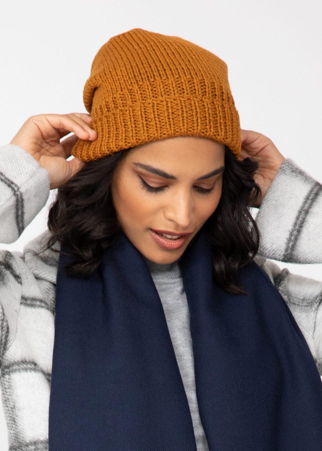 Slouch Beanie Hat Merino Wool Mustard Yellow