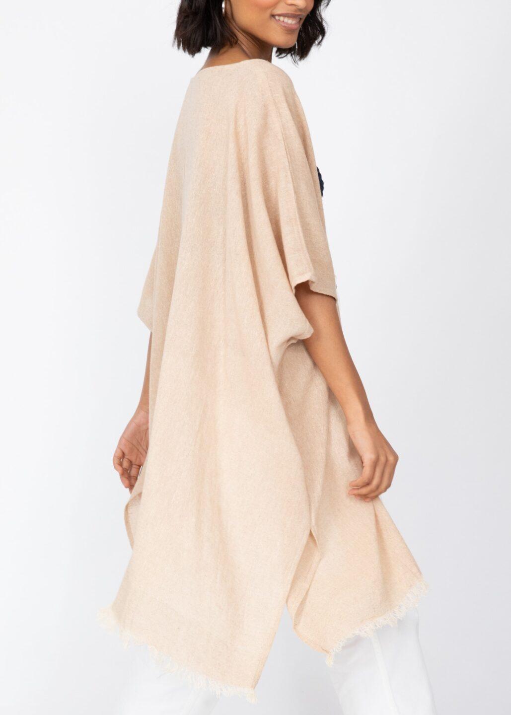 Textured Cotton Kimono Kaftan in Neutral Sand