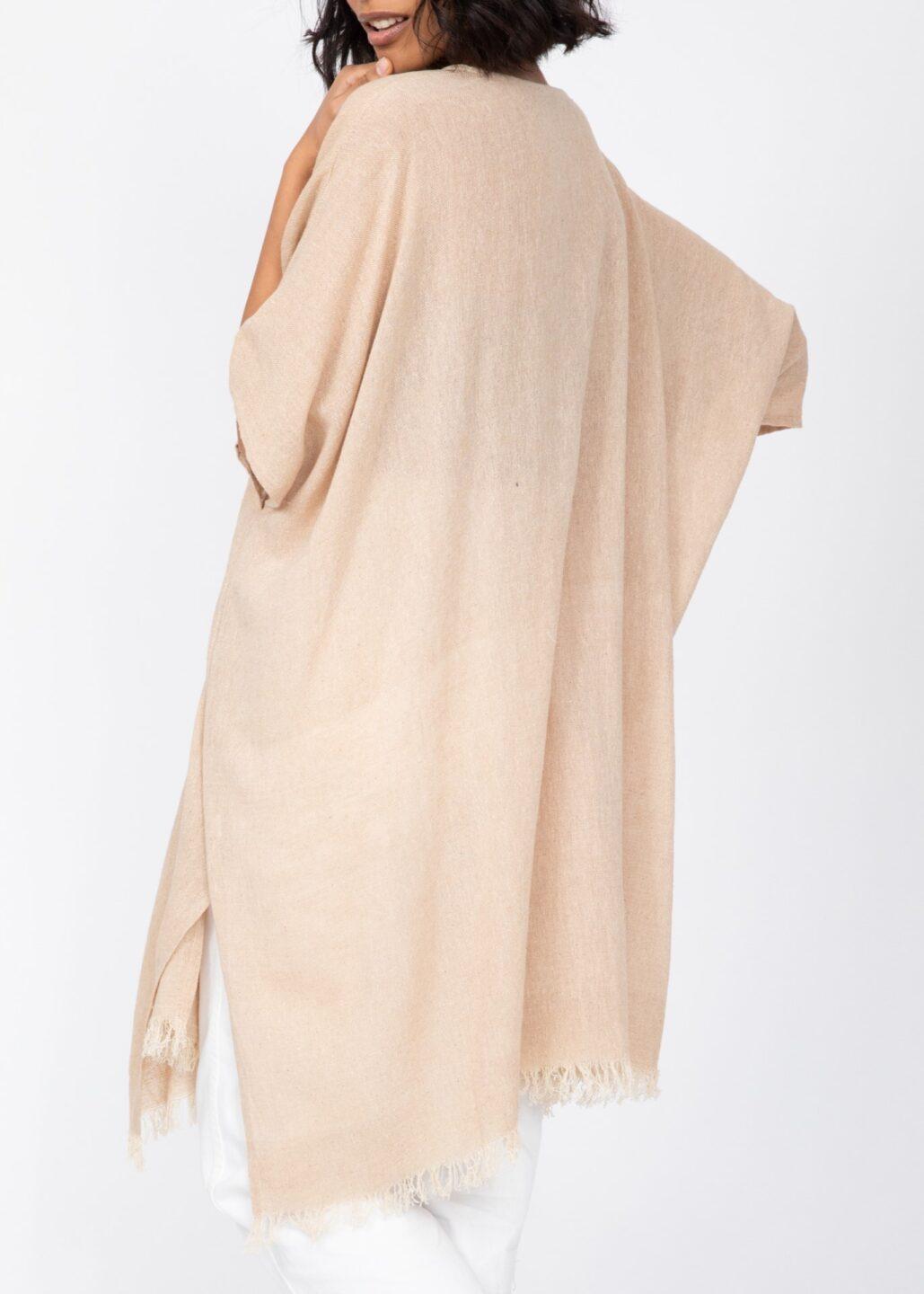 Textured Cotton Kimono Kaftan in Neutral Sand