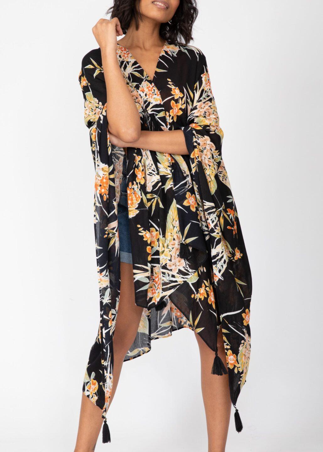 Floral Print Convertible Kimono Scarf