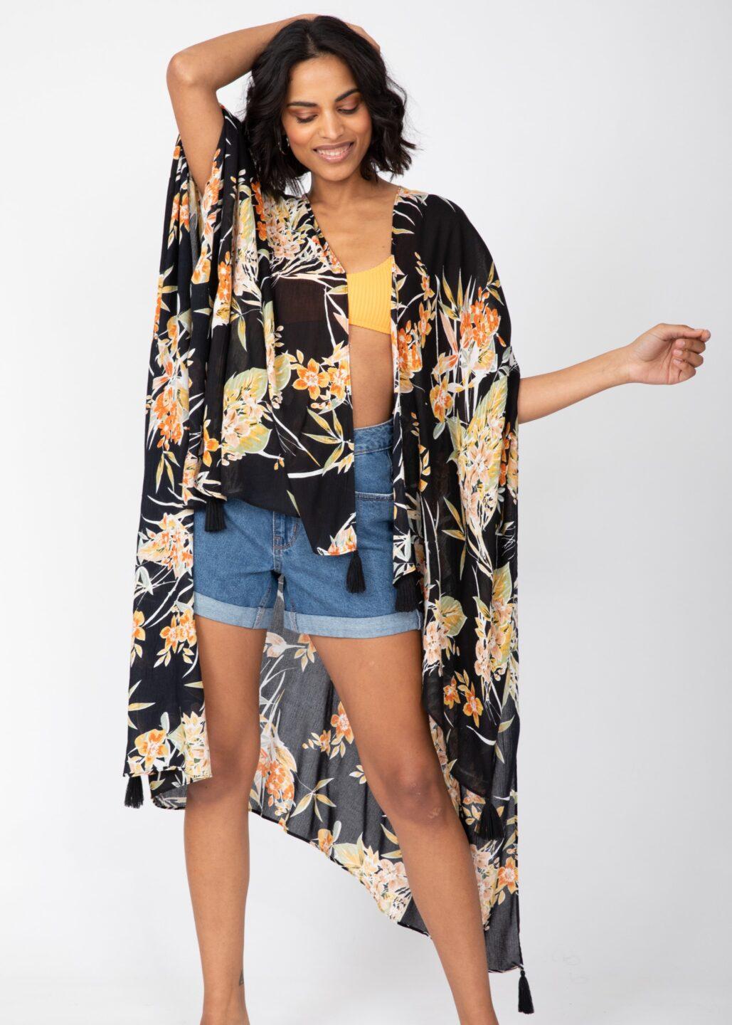 Floral Print Convertible Kimono Scarf