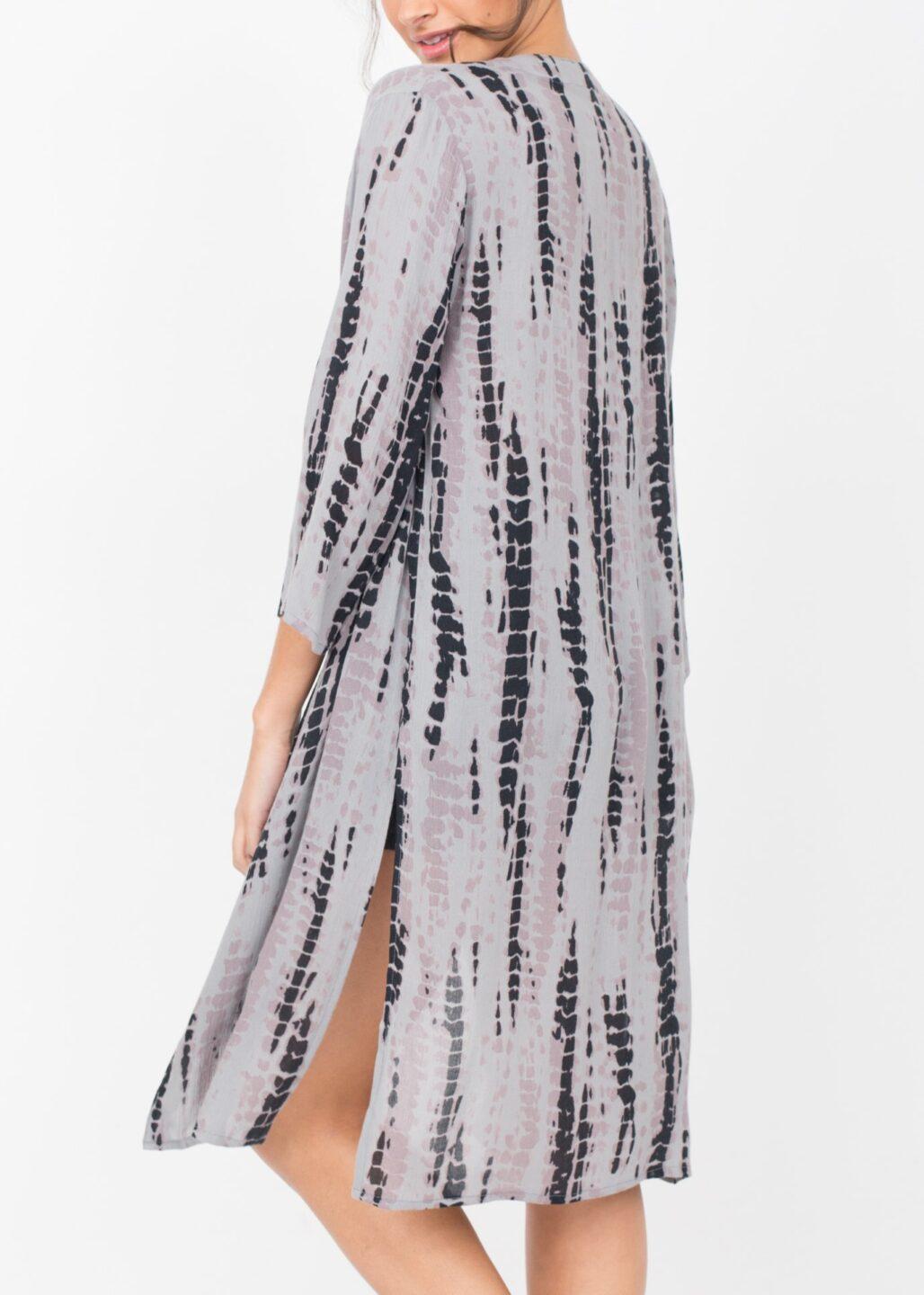 Summer Cover Up Crinkle Kimono Kaftan Tie Dye Grey