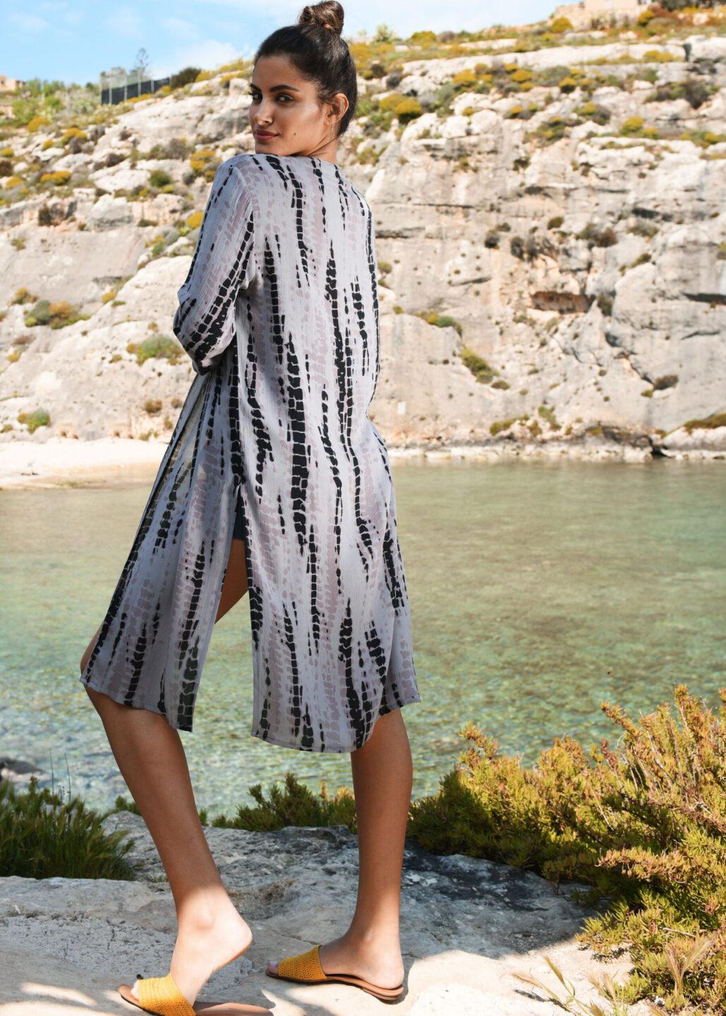 Summer Cover Up Crinkle Kimono Kaftan Tie Dye Grey