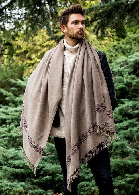 Oversize Men's Blanket Scarf Merino Wool Takhi Mocha Brown 100 X 200cm