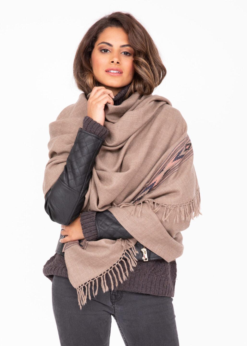 Takhi Merino Handwoven Shawl and Oversize Scarf Brown 100 X 200cm