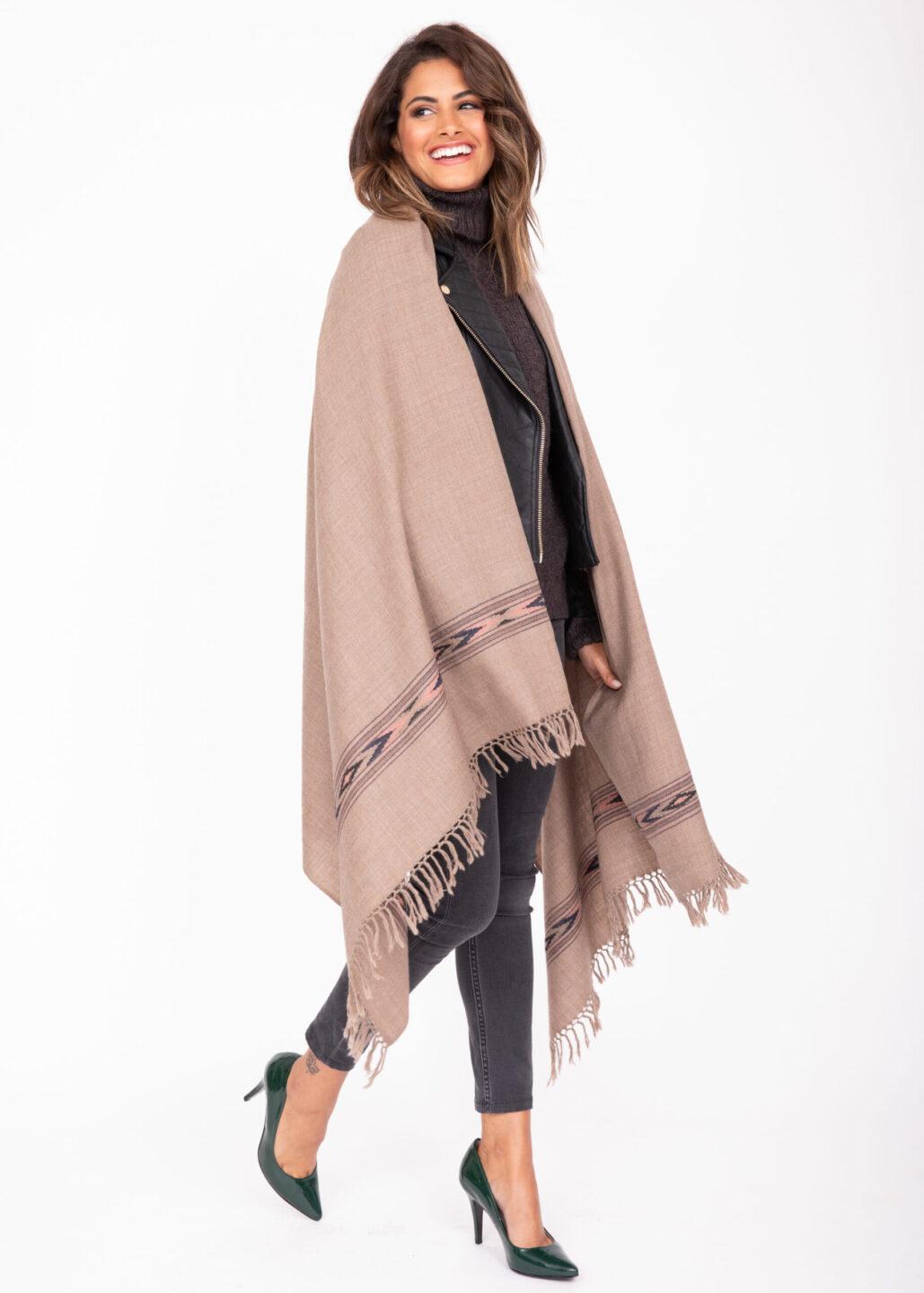 Takhi Merino Handwoven Shawl and Oversize Scarf Brown 100 X 200cm