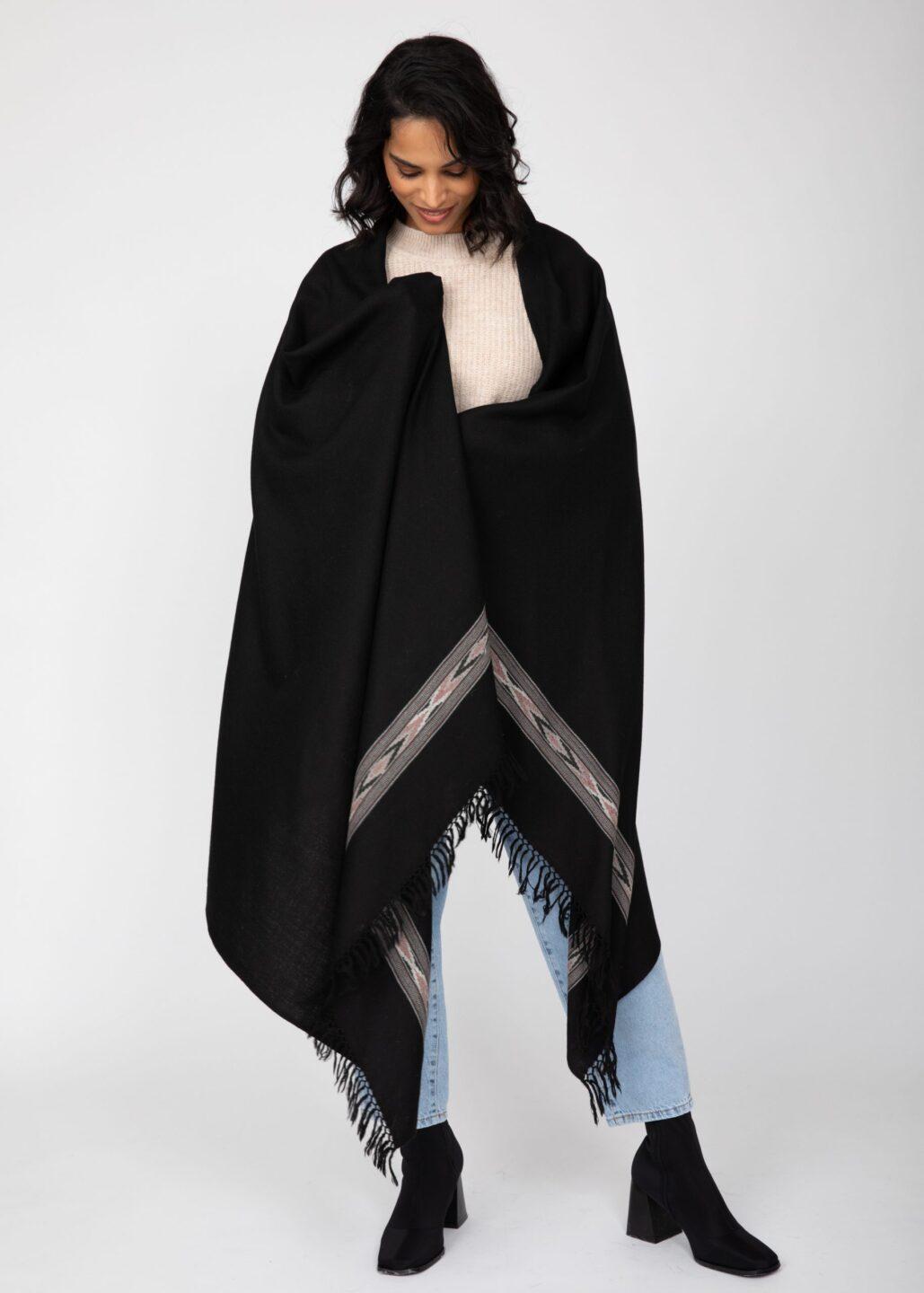 Takhi Merino Handwoven Shawl & Oversize Scarf Black 100 X 200