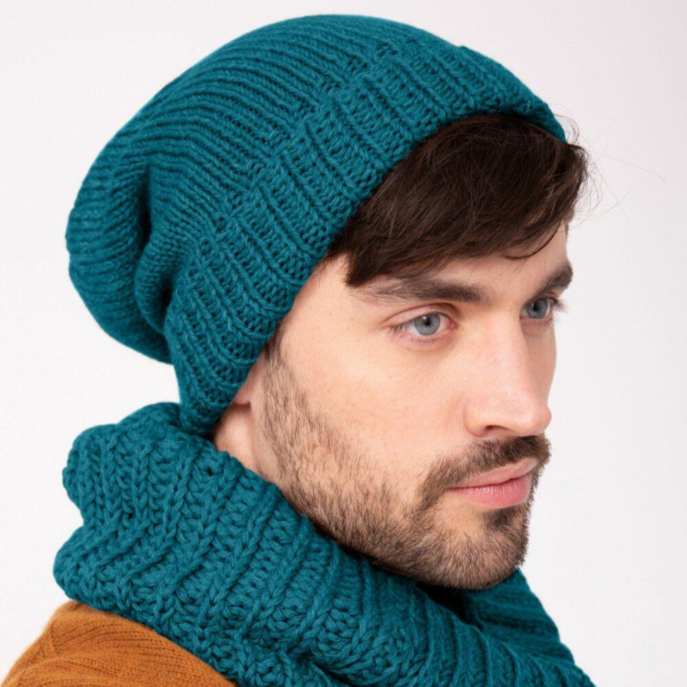 Slouch Men's Beanie Hat Merino Wool Teal