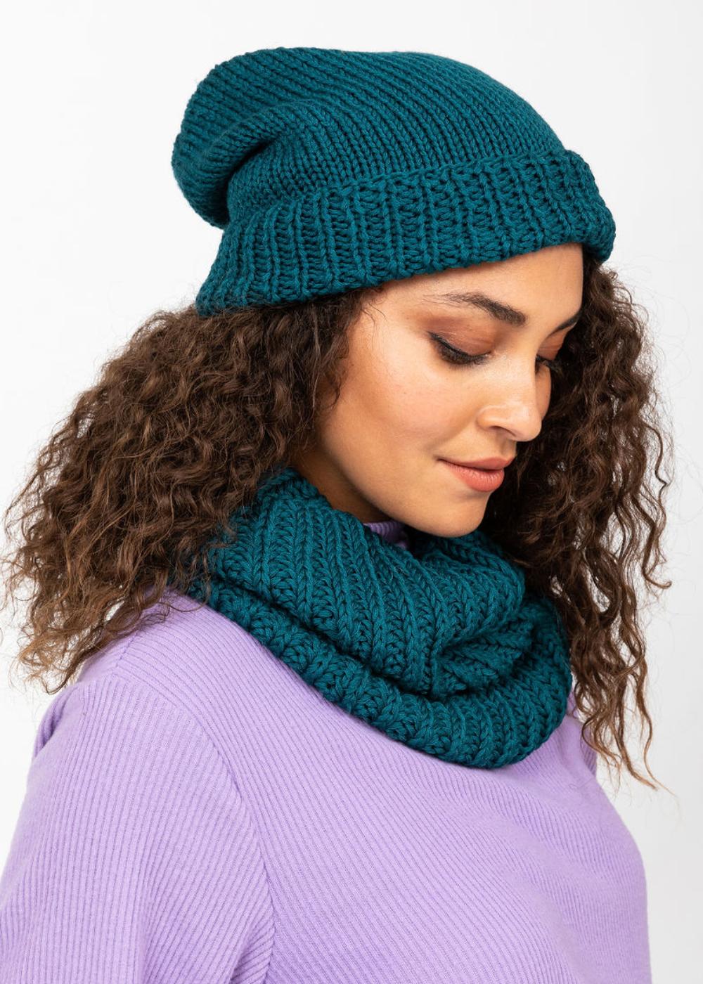 Teal Blue Merino Slouchy Beanie - Ethically Handmade