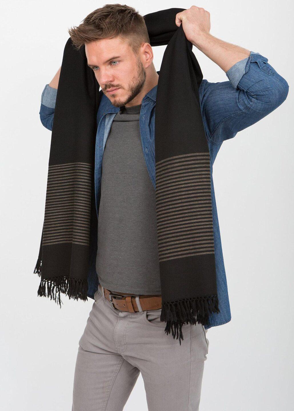 Twill Merino Handwoven Oversize Scarf with Stripes Design